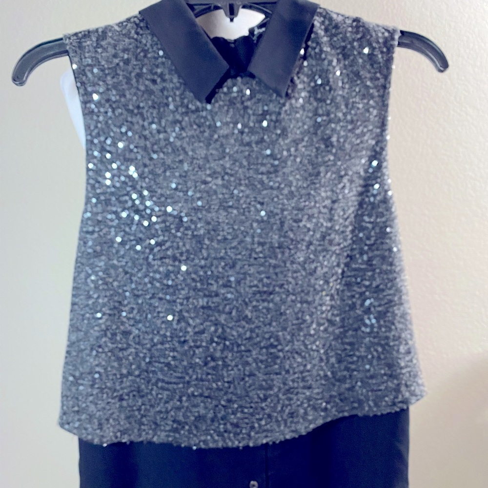 Sam Edelman Sequined Sleevless Collared Top Xs - image 1